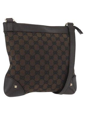 Authentic GUCCI GG Canvas Shoulder Bag Outlet Brown Gold 272396